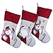 Wewill Brand Lovely Christmas Stockings Set of 3 Santa, Reindeer, Snowman Xmas Character 3D Plush Linen Hanging Tag Knit Border 17 Inch (3)