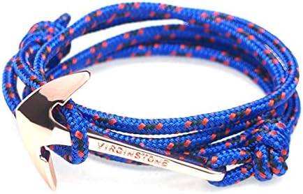 VIRGINSTONE Rose Gold Plating Anchor on Filigree Nylon Ropes Nautical Bracelets (Bat)