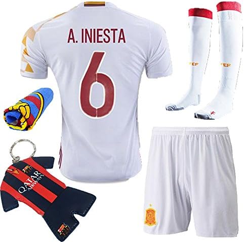 Soccer Kids Spain European Cup 2016 #6 A.Iniesta Away Football Soccer Kids Jersey &amp; Shorts &amp; Socks &amp; Key Chain 3-12 YRS (5-6 years)