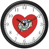 Red Heart - Peace Sign & Flowers - Love & Friendship Theme Wall Clock by WatchBuddy Timepieces (Black Frame)