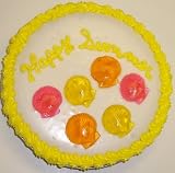 Gourmet Food : Cookie Cake Pie with Almond Cookie and Vanilla Cake 9'-Topped with Mixed Fruit Sea Shell Gummies