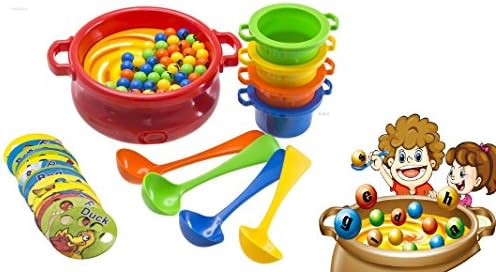 WolVol Kids Learning Spelling Fun Dinner Game with Cards Beans Scoops and Pots, Battery Operated