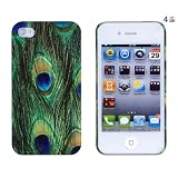 Peacock Feather Embossed Hard Case for Apple iPhone 4, 4S (AT&T, Verizon, Sprint) - Includes DandyCase Keychain Screen Cleaner [Retail Packaging by DandyCase]