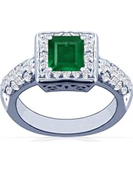 Platinum Princess Cut Emerald Ring With Sidestones