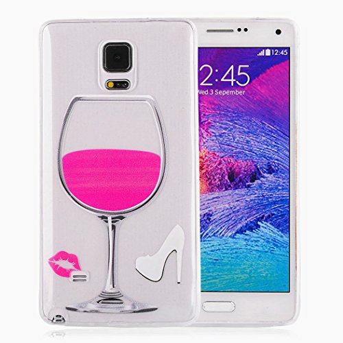 Note 4 Case,Samsung Galaxy Note 4 Case,Welity Luxury Chic Art Ultra Slim Pink Color Wineglass High Heel and Sexy Lips Protective Soft Silicone Snap On Back Case Cover for Samsung Galaxy Note 4 Verizon/AT&T/Sprint/T-Mobile