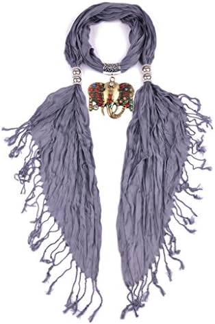 HyTan African Safari Tusk Elephant Chief Jet Crystal Rhinestone Pendant Tassel Personalized Pashmina Scarf Grey