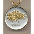 Seychelles 1 Rupee "Conch" Two Tone Coin Pendant with 24" Chain
