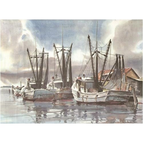 1960's Phil Austin Shrimpers Shrimp Boats Key West Florida Fine Art Print