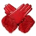 Luxury Lane Women's Rabbit Fur Cuff Cashmere Lined Lambskin Leather Gloves