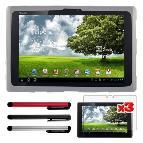 Premium 3 Packs of LCD Clear Screen Protector + Clear Silicone Cover Case + Black/Silver/Red Touch Screen Stylus Pen for ASUS Eee Pad Transform 101 Tablet