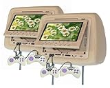 2 x 7 Inch TFT LCD Headrest Car with Built-in DVD VCD, CD, MP3 Player - BEIGE COLOUR