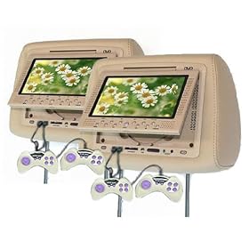 2 x 7 Inch TFT LCD Headrest Car with Built-in DVD VCD, CD, MP3 Player - BEIGE COLOUR