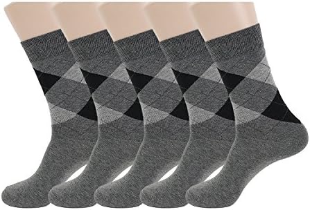 Men's Business Classics Dress Crew Socks 5 Pairs (Argyle grey 5Pairs)