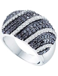 1.75 Carat (ctw) 14k White Gold Round Black And White Diamond Ladies Cocktail Right Hand Fashion Band