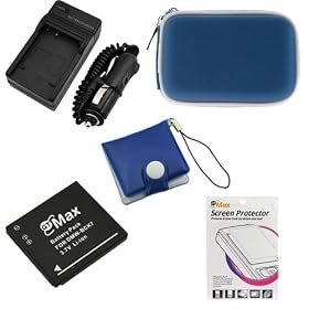 GTMax Replacement DMW-BCK7 / BCK7E Battery + Travel Charger Set + Blue Eva Pouch Zipper Case + Universal Screen Protector + Memory Card Case for Panasonic Lumix DMC-S1 S3 FH25 FH27 FH2 FH5 FH7 FP5 FP7 FX78 FX90K