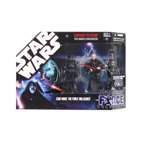 51EVkUYcRKL Star Wars Saga 2008 The Force Unleashed Exclusive Commemorative Collection Emperor Palpatine with Shadow Stormtroopers