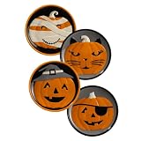 Grasslands Road Monster Mash Jack o Lantern Pumpkin Tidbit Plates Four Styles, Set of 4
