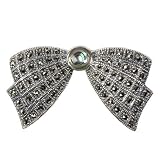 STERLING SILVER BROOCH 28X51mm - Marcasite w/Abalone