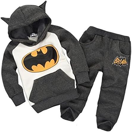 2015 New Autumn Winter Boy Set Thermal Batman Children Tracksuit Kids Clothing Suit Boys and Girls Hoodie and Coat+trousers (130cm, gray)
