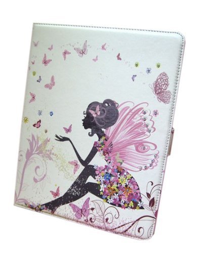W-RainBow iPad Air Case Colorful Painted Butterfly Elf Series Inlaid Shiny Glitter Diamond PU Leather Flip Protective Case Cover For Apple iPad Air/iPad 5(Random Gift 1 Piece Car Sticker)Butterfly Elf 2