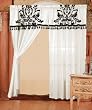 2 Panel Black and White Floral Window Curtain / Drape Set with Valance-treatment Draperies