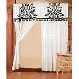 2 Panel Black and White Floral Window Curtain Drape Set with Valance-treatment Draperies by Chezmoi Collection
