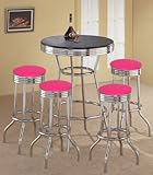 4 Pink Vinyl Barstools and Black Table Set
