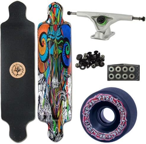 Woodstock Tune In 41" Drop Deck Longboard Complete with Landyachtz Bear Raw Trucks Abec 9 Bearings and Pyro Wheels