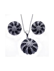 Nickel Free Sterling Silver Pendant & Earring Sets Round Black And Clear CZ Set