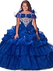 Girls Floor Length Off the Shoulder Crystals Feathers Crystal Lace Pageant Dress/Party Dress 