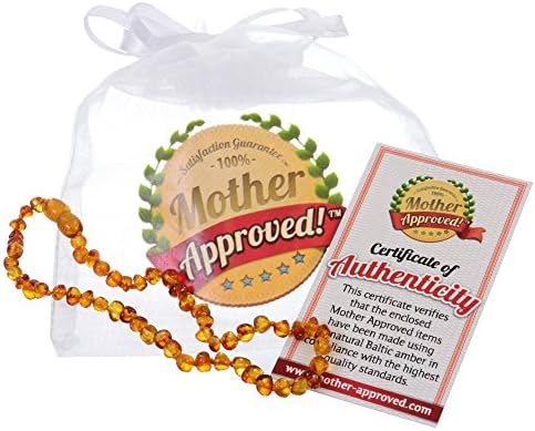 Mothers Approved Amber Teething Necklace for Babies (Unisex Honey) - Anti Flammatory, Drooling &amp; Teething Pain Reduce Properties - Certificated Natural Oval Baltic Jewelry