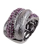 Silver Tone with Purple Rhinestone Stretch Fashion Ring
