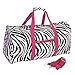 21 in Print Duffle, Overnight, Carry on Bag with Outside Pocket and Shoulder Strap (Zebra with Pink Trim)