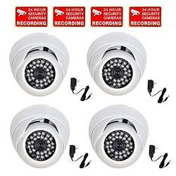 VideoSecu 4 Pack 1/3" Sony CCD Day Night Vision Infrared Security Cameras Outdoor Vandal Proof 420TVL 3.6mm Wide View Angle Lens for CCTV DVR Home Surveillance System with Free Power Supplies and Security Warning Decals CPY