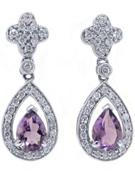 1.94 Carat Pear Shape Purple Amethyst Diamond Dangle Earrings