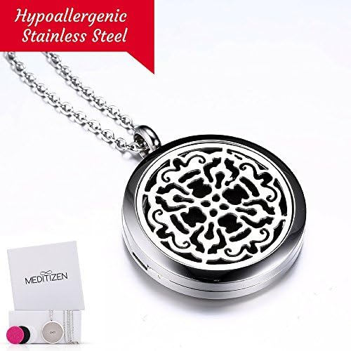 Essential Oil Diffuser Necklace for Aromatherapy, Stainless Steel Locket Pendant, 30" Chain and 3 Refill Pads