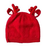 （ホララ）Horara ニット帽 ベビー キッズ シカ トナカイ 可愛い シカさん クリスマス 女の子 男の子（レッド、M（頭囲46～52cm））