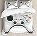 Lunarable Gamer Duvet Cover Set Queen Size, Modern Gamepad with Colorful Action Buttons with Joysticks and D-Pad, Decorative 3 Piece Bedding Set with 2 Pillow Shams, Charcoal Grey Pale Grey