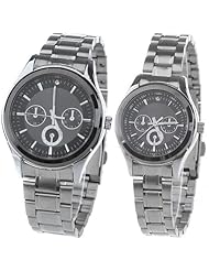 Orient Idea Ori-0309E Pair of Stainless Steel His & Her Quartz Wrist Watches with Chain Band & Rhinestone for Couple Lovers