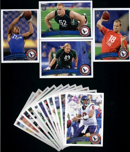 2011 Topps Houston Texans Complete Team Set of 15 cards including Schaub, Andre Johnson, Arian Foster, Harris RC, Reed RC, Yates RC, Watt RC and more!