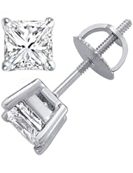 0.95 Carat (ctw) 14K White Gold Princess Diamond Solitaire Stud Earrings
