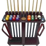 10 Pool Cue Billiard Stick Floor Rack - Holder Mahogany Finish