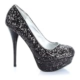 Qupid Neutral-20 Glitter Round Toe Women's Pump Black Glitter