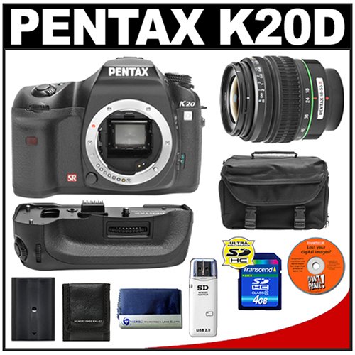 Pentax K20D Digital SLR Camera with Pentax SMC DA 18-55mm AL II Zoom Lens + Pentax D-BG2 Battery Grip + 4GB SDHC Card + Spare D-LI50 Battery + Case + Cameta Bonus Accessory Kit