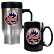 New York Mets Stainless Steel Travel Mug & Black Ceramic Mug Set - Primary Logo MLB Baseball