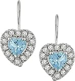 10K White Gold 1/3 ctw Diamond and Blue Topaz Heart Earrings