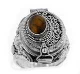 Sterling Silver Tigers Eye Poison Locket Ring (Size 6,7,8)