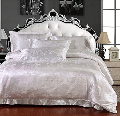 Hughapy® European Style Silk Floss Satin Jacquard Bedding Sets White Duvet Cover Sets , 4Pcs (Full)