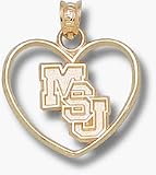 Mississippi State Bulldogs Diagonal MSU Heart Pendant - 14KT Gold Jewelry
