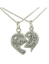 Sterling Silver Mother Daughter Heart Necklace Set on 18" Box Chains